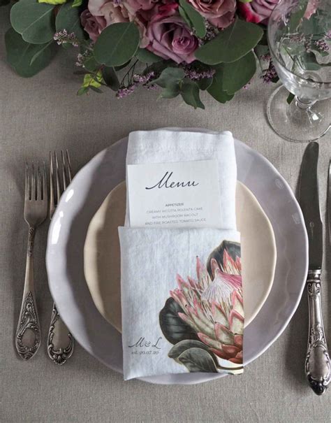 Pink Flowers White Linen Wedding Party Napkins LINOROOM 100 LINEN