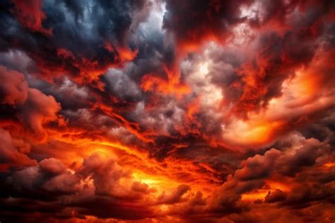 Black Blood Red Fiery Sky With Clouds Horror Background For Design