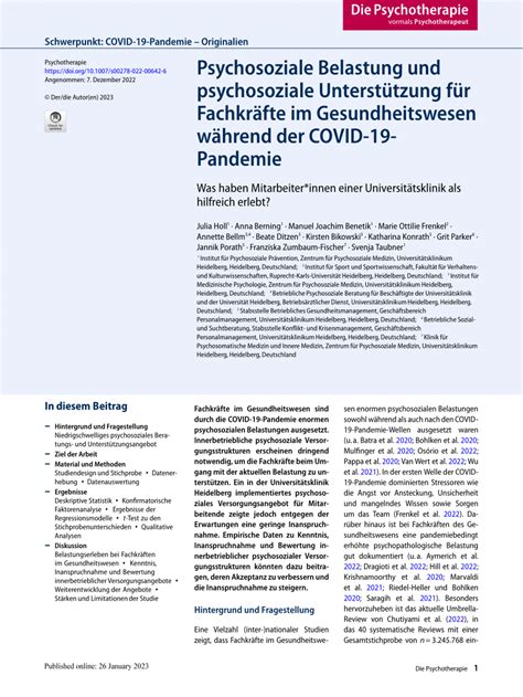 PDF Psychosoziale Belastung und psychosoziale Unterstützung für