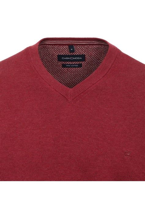 Casa Moda Casual Fit Herren Trui V Hals Rood Overhemden