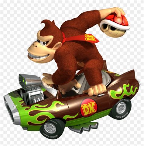 Donkey Kong Driving Kart And Holding Red Shell Mario Kart Flame Flyer