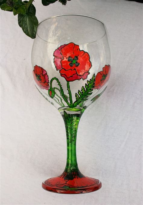 Poppy Gin Glass Hand Painted Gin Glass Red Poppies Glass Balloon Glass For Gin Or Wine Poppies