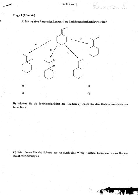 Organische Chemie Alte Pr Fungsbogen Organische Chemie F R Molekulare