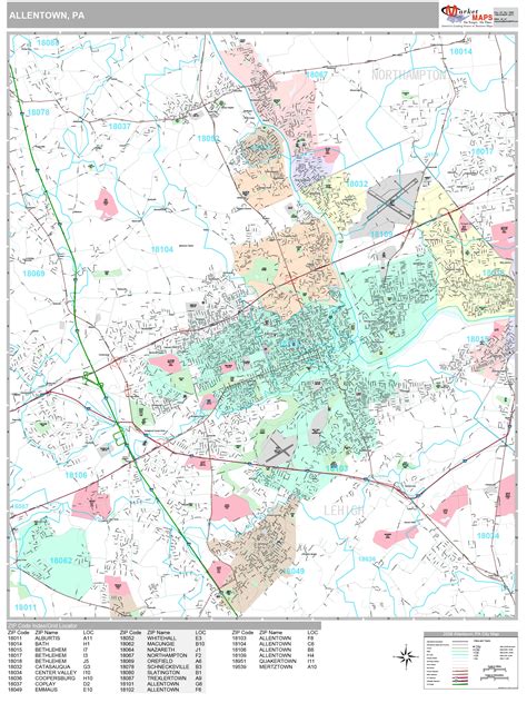 Allentown Pennsylvania Wall Map Premium Style By Marketmaps Mapsales