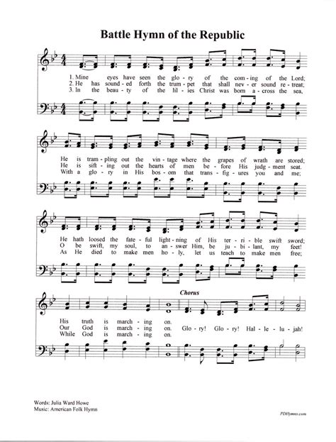 Battle Hymn Of The Republic Digital Hymn Tune Sheet Music With Lyrics