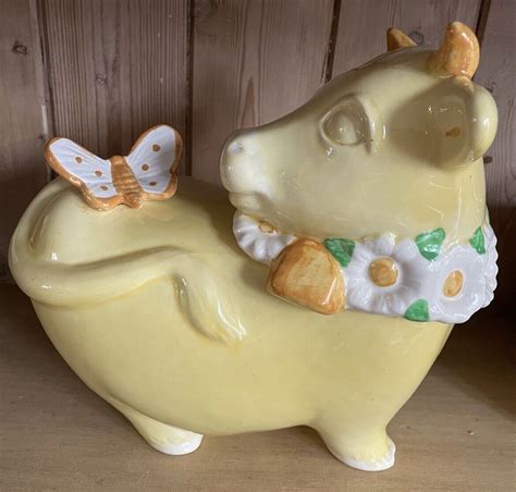 Metlox Poppytrail Cookie Jar Yellow Daisy Cow Butterfly Vintage