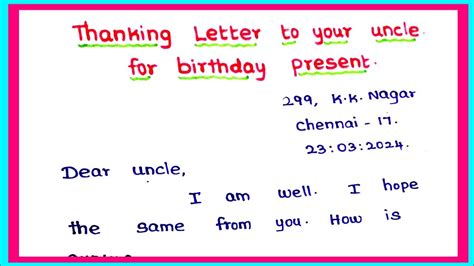 Thanking Letter To Your Uncle For Birthday Present Letter Writing