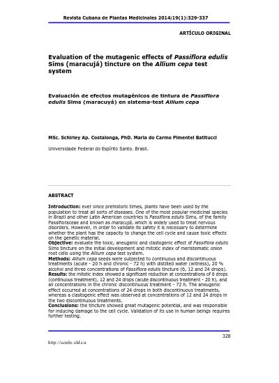 Evaluacin De Efectos Mutagnicos De Tintura De Passiflora Edulis Sims
