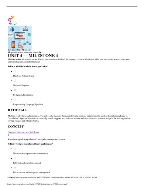 IT 100 Intro To IT Sophia UNIT 4 Milestone 4 Score 15 15 Software