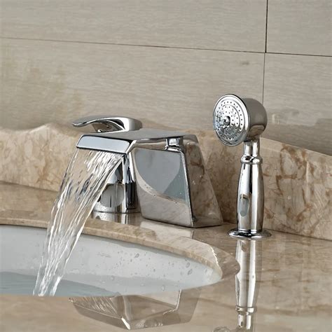 Luxury 3pcs Deck Mount Waterfall Bathtub Mixer Faucet Single Handle Tub