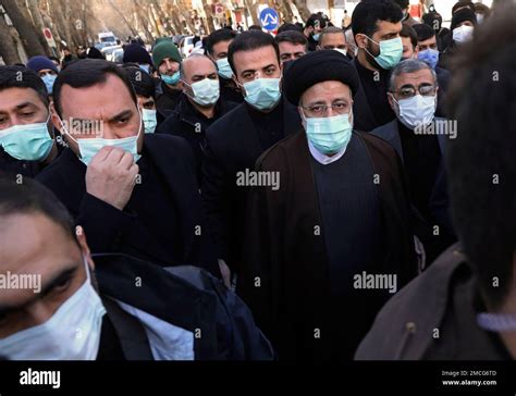 President Ebrahim Raisi Center Right Attends A Funeral Procession For