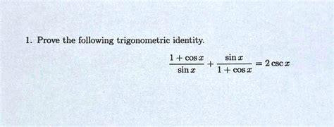 SOLVED Prove the following trigonometric identity 1 cos Î sin Î