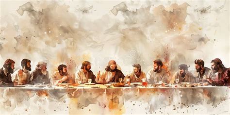 Jesus Leads Disciples at Holy Supper with Modern Watercolor Style ...