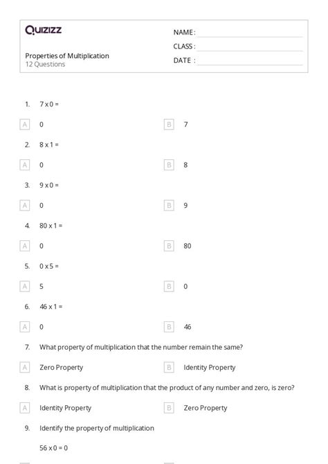 50 Properties Of Multiplication Worksheets For 2nd Grade On Quizizz Free And Printable