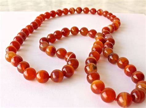 Vintage Banded Agate Bead Necklace Natural Carnelian Etsy Beaded