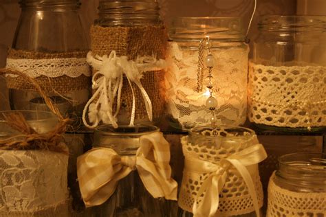 Jam Jar Lace And Burlap Rustic Bride Jam Jar Wedding Decorations