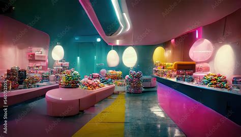 Candy shop interior. Colorful sweets illustration Stock Illustration | Adobe Stock