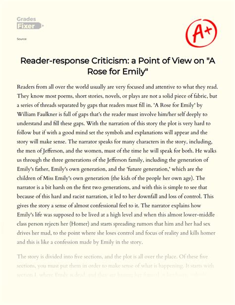 Reader-response Criticism: a Point of View on "A Rose for Emily": Free ...
