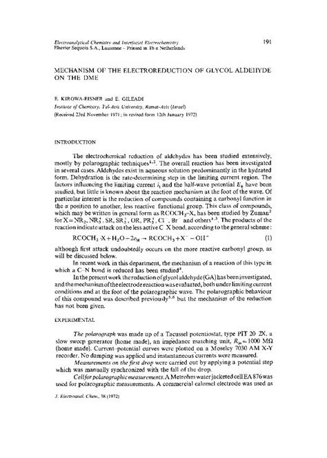 Pdf Mechanism Of The Electroreduction Of Glycol Aldehyde On The Dme