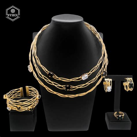 Syhol Conjunto De Colares E Braceletes Folheados A Ouro Para Mulheres