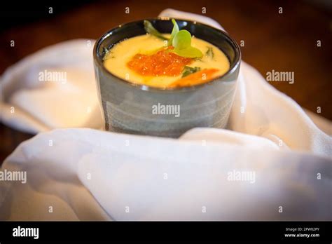 Japanese cup of Chawanmushi with toppings Stock Photo - Alamy