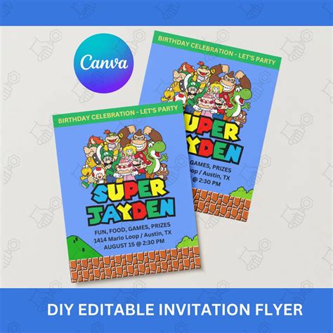 Super Mario Birthday Invitation Birthday Invitation Super Mario