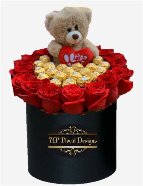 Hat Flower Box With Teddy Bear And Chocolate By Vip Floral Designs