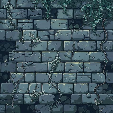 Seamless Texture Of Stone Wall With Green Ivy Vector Illustration