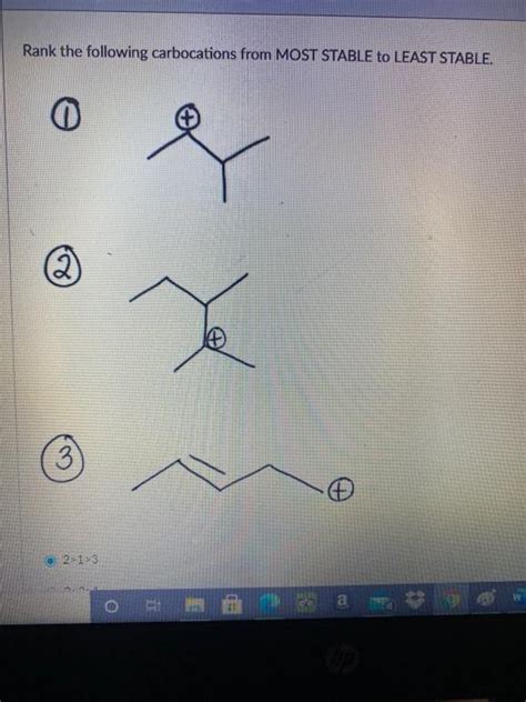 Solved Rank The Following Carbocations From Most Stable To