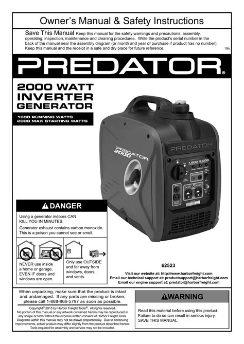 predator   watt super quiet inverter generator owners manual