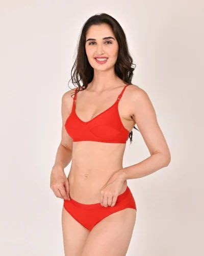 Women Full Coverage Non Padded Hosery Cotton Blend Set Palak Red Lingerie Set At Rs Piece