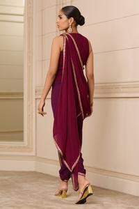 Buy Purple Georgette Hand Embroidered Concept Dhoti Jumpsuit Fluted