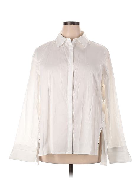 Anne Klein Color Block Solid White Ivory Long Sleeve Button Down Shirt