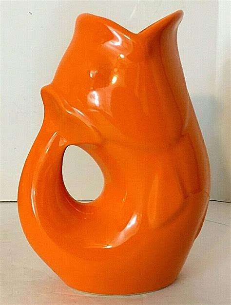 Gurgle Pot Fish Pitcher Vase Orange Ceramic Pottery H Gurgle