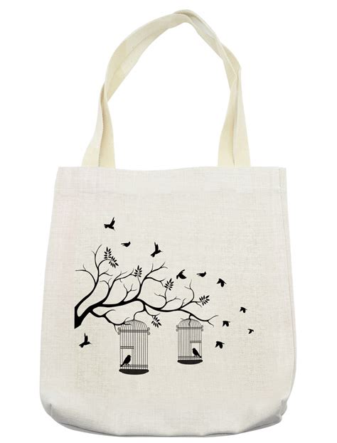 Nature Tote Bag Modern And Romantic Themed Design Birds Cages Branches