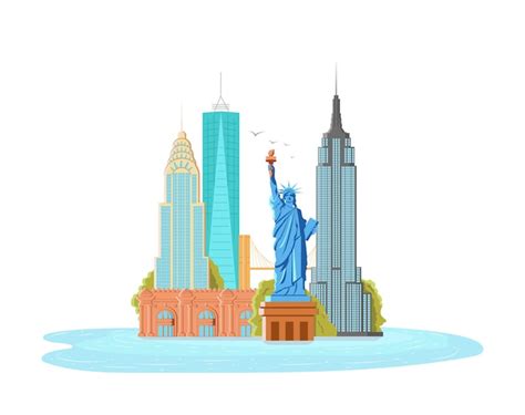 Ilustración De La Ciudad De Nueva York Paisaje De Edificios Y La