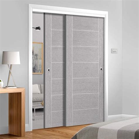 Thruslide Palermo Light Grey Flush 2 Sliding Doors And Frame Kit