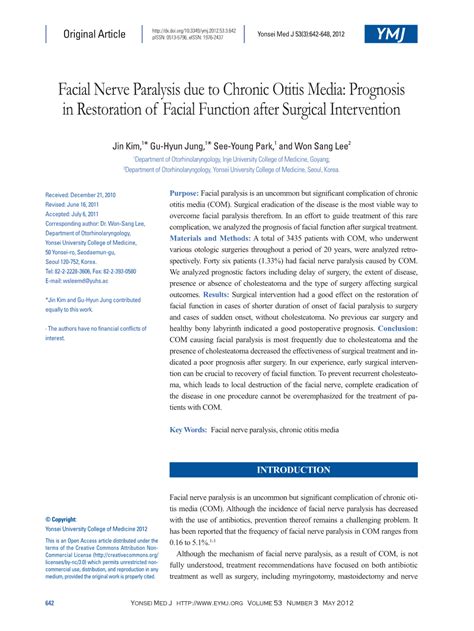 Facial Nerve Paralysis Due To Chronic Otitis Media Prognosis In