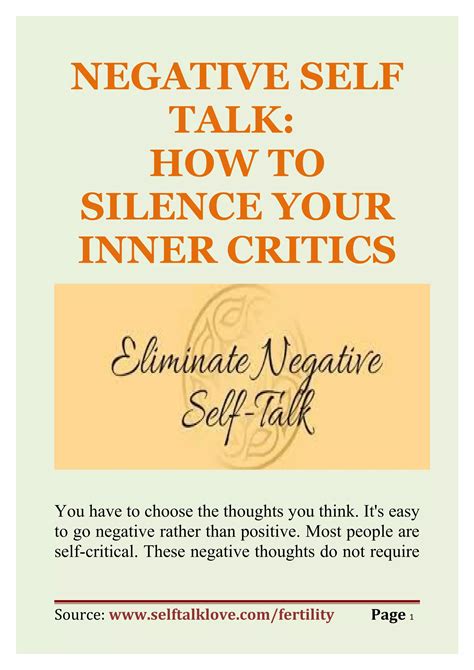 NEGATIVE SELF TALK HOW TO SILENCE YOUR INNER CRITICS PDF