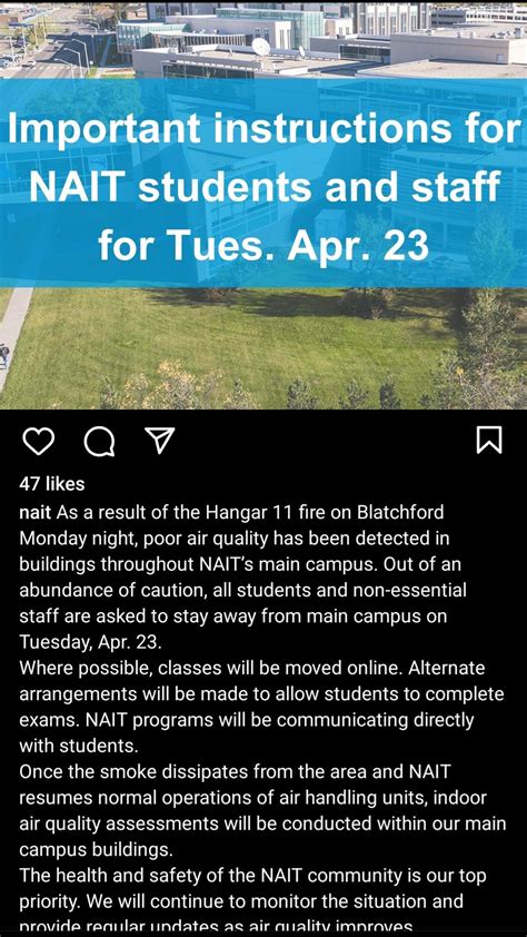 NAIT's main campus will be closed today, Tuesday, April 23rd : r/NAIT