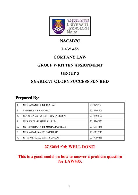 Law485 Nacab 7c Assignment Glory Nacab7c Law 485 Company Law Group