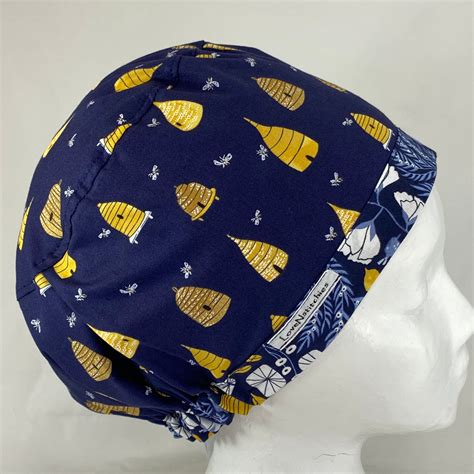 Honey And Bees Navy Blue Surgical Cap Scrub Hats For Women Nurse Etsy