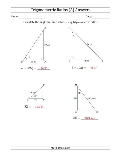 Trigonometry Worksheet T3 Calculating Sides Printable Word Searches