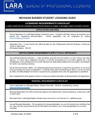 Michigan Michigan Barber Student Licensing Guide Fill Out Sign