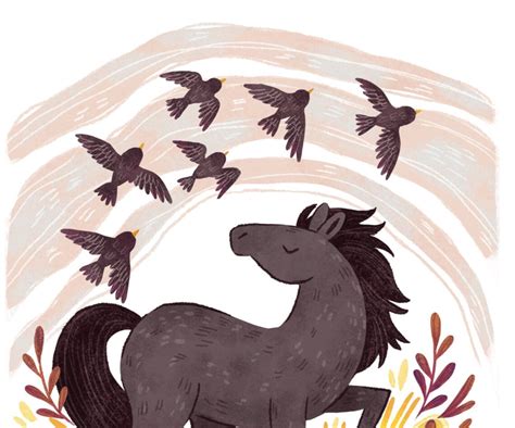 Horse And Birds Illustrated Print 85 By 11 8 By 10 Wall Etsy