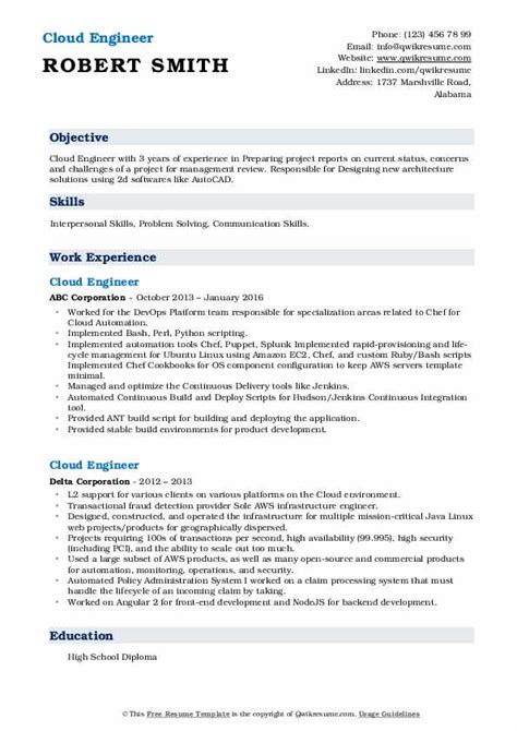 Cloud Engineer Resume Samples Qwikresume