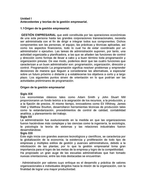 1 Antecedentes y teorías de la gestión empresarial 1 Origen de la