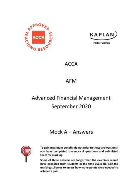 Afm Mock A Answers Sep Acca Afm Advanced Financial Management