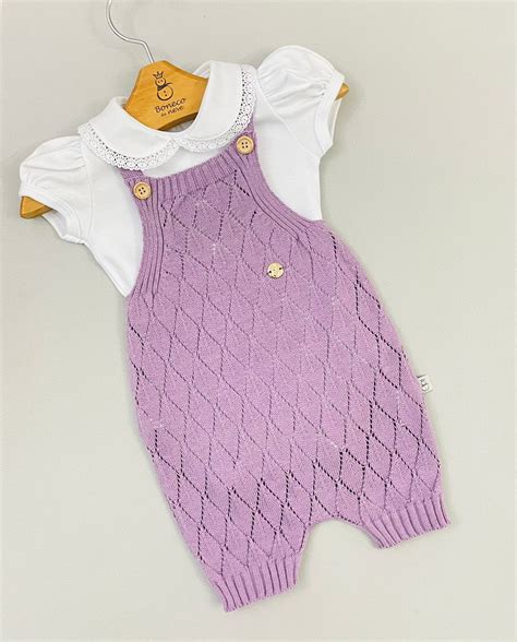 Jardineira Romper De Tricot Beb E Infantil Antial Rgico Petit Lavanda