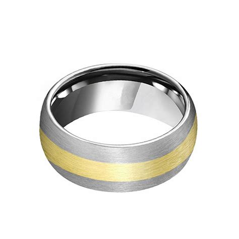 Tungsten Rings For Men 8mm Glod Plated Center Brushed Surface